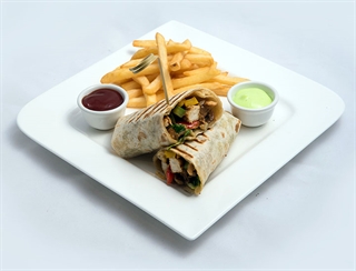 Wrap and fries with sauce